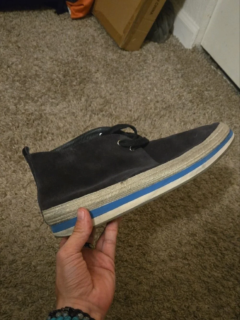 Prada Navy Blue Suede Chukka Boots with Blue Trim